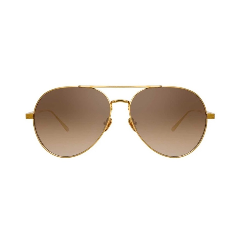 NWOB Linda Farrow LFL 792 C4 Elgin Yellow Gold and Tobacco Aviator Sunglasses